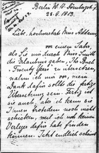 First page of a letter to Addams by Else Münsterberg, 1912. 