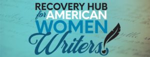 Recovery Hub For American Women Writers logo, which is the name of the group with a stylized quill pen exclamation point